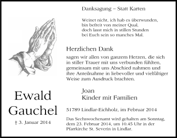 Anzeige von Ewald Gauchel von Kölner Stadt-Anzeiger / Kölnische Rundschau / Express