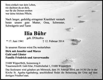 Anzeige von Ilia Bühr von Kölner Stadt-Anzeiger / Kölnische Rundschau / Express
