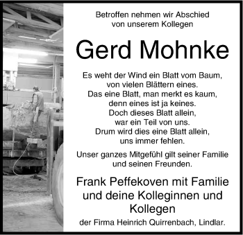 Anzeige von Gerd Mohnke von Kölner Stadt-Anzeiger / Kölnische Rundschau / Express