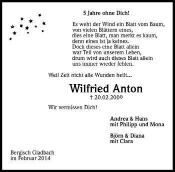 Anzeige von Wilfried Anton von Kölner Stadt-Anzeiger / Kölnische Rundschau / Express