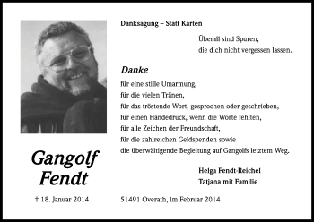 Anzeige von Gangolf Fendt von Kölner Stadt-Anzeiger / Kölnische Rundschau / Express