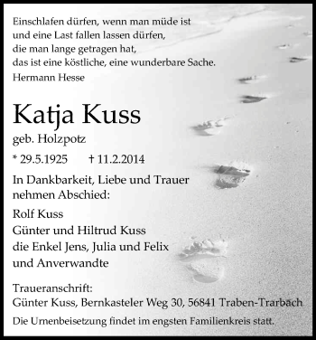 Anzeige von Katja Kuss von Kölner Stadt-Anzeiger / Kölnische Rundschau / Express