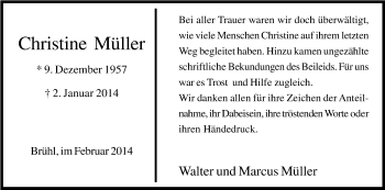 Anzeige von Christine Müller von Kölner Stadt-Anzeiger / Kölnische Rundschau / Express