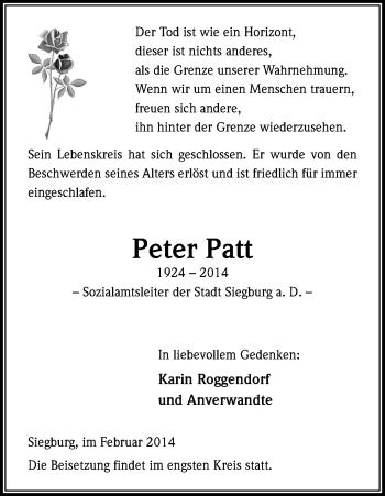 Anzeige von Peter Patt von Kölner Stadt-Anzeiger / Kölnische Rundschau / Express