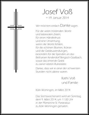 Anzeige von Josef Voss von Kölner Stadt-Anzeiger / Kölnische Rundschau / Express