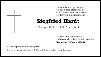 Anzeige von Siegfried Hardt von Kölner Stadt-Anzeiger / Kölnische Rundschau / Express