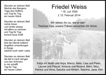 Anzeige von Friedel Weiss von Kölner Stadt-Anzeiger / Kölnische Rundschau / Express