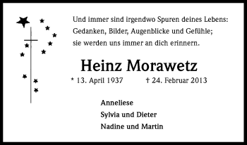 Anzeige von Heinz Morawetz von Kölner Stadt-Anzeiger / Kölnische Rundschau / Express