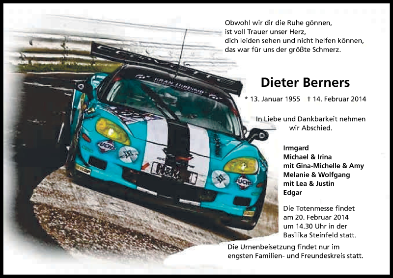  Traueranzeige für Dieter Berners vom 18.02.2014 aus Kölner Stadt-Anzeiger / Kölnische Rundschau / Express