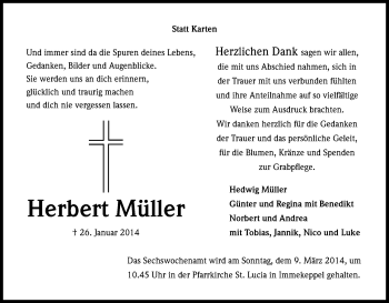 Anzeige von Herbert Müller von Kölner Stadt-Anzeiger / Kölnische Rundschau / Express