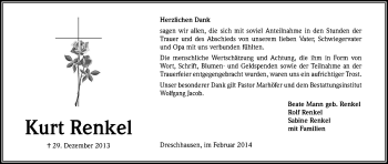 Anzeige von Kurt Renkel von Kölner Stadt-Anzeiger / Kölnische Rundschau / Express