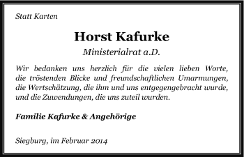 Anzeige von Horst Kafurke von Kölner Stadt-Anzeiger / Kölnische Rundschau / Express