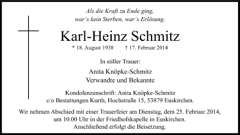 Anzeige von Karl-Heinz Schmitz von Kölner Stadt-Anzeiger / Kölnische Rundschau / Express