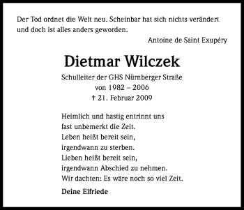 Anzeige von Dietmar Wilczek von Kölner Stadt-Anzeiger / Kölnische Rundschau / Express