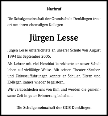 Anzeige von Jürgen Lesse von Kölner Stadt-Anzeiger / Kölnische Rundschau / Express