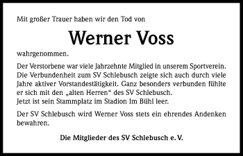 Anzeige von Werner Voss von Kölner Stadt-Anzeiger / Kölnische Rundschau / Express