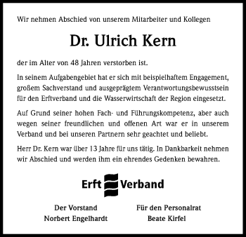 Anzeige von Ulrich Kern von Kölner Stadt-Anzeiger / Kölnische Rundschau / Express