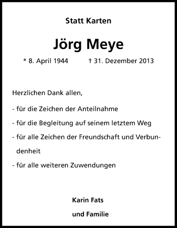 Anzeige von Jörg Meye von Kölner Stadt-Anzeiger / Kölnische Rundschau / Express