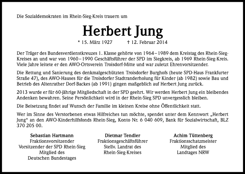  Traueranzeige für Herbert Jung vom 22.02.2014 aus Kölner Stadt-Anzeiger / Kölnische Rundschau / Express