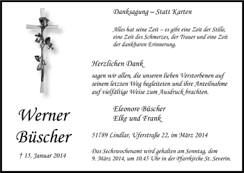 Anzeige von Werner Büscher von Kölner Stadt-Anzeiger / Kölnische Rundschau / Express