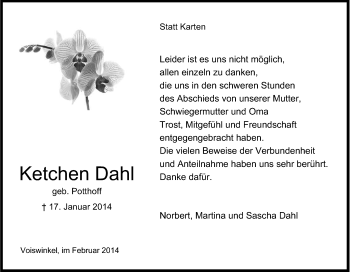 Anzeige von Ketchen Dahl von Kölner Stadt-Anzeiger / Kölnische Rundschau / Express