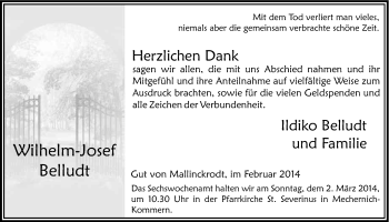Anzeige von Wilhelm-Josef Belludt von Kölner Stadt-Anzeiger / Kölnische Rundschau / Express