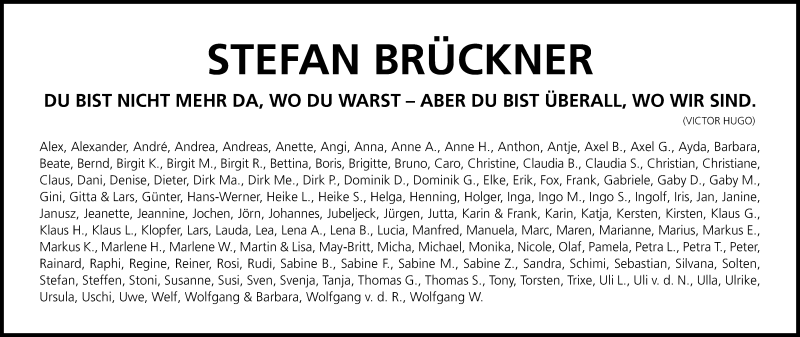  Traueranzeige für Stefan Brückner vom 22.02.2014 aus Kölner Stadt-Anzeiger / Kölnische Rundschau / Express