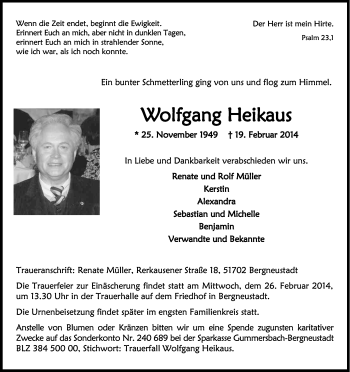 Anzeige von Wolfgang Heikaus von Kölner Stadt-Anzeiger / Kölnische Rundschau / Express