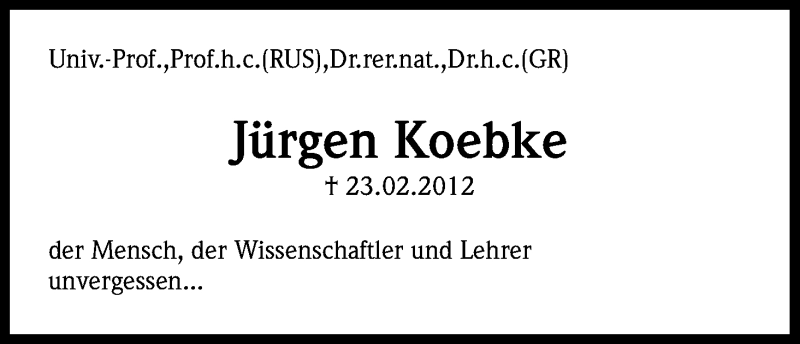  Traueranzeige für Jürgen Koebke vom 22.02.2014 aus Kölner Stadt-Anzeiger / Kölnische Rundschau / Express