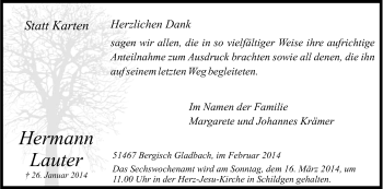 Anzeige von Hermann Lauter von Kölner Stadt-Anzeiger / Kölnische Rundschau / Express