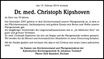 Anzeige von Christoph Kipshoven von Kölner Stadt-Anzeiger / Kölnische Rundschau / Express