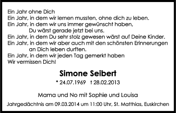 Anzeige von Simone Seibert von Kölner Stadt-Anzeiger / Kölnische Rundschau / Express