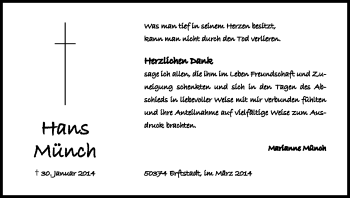 Anzeige von Hans Münch von Kölner Stadt-Anzeiger / Kölnische Rundschau / Express