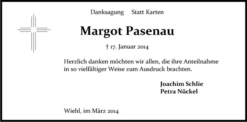 Traueranzeige für Margot Pasenau vom 01.03.2014 aus Kölner Stadt-Anzeiger / Kölnische Rundschau / Express