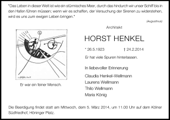 Anzeige von Horst Henkel von Kölner Stadt-Anzeiger / Kölnische Rundschau / Express