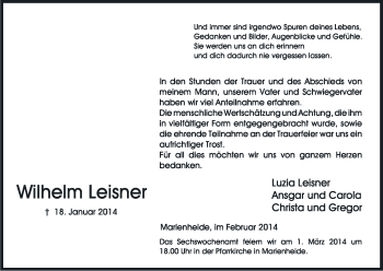 Anzeige von Wilhelm Leisner von Kölner Stadt-Anzeiger / Kölnische Rundschau / Express
