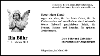 Anzeige von Ilia Bühr von Kölner Stadt-Anzeiger / Kölnische Rundschau / Express