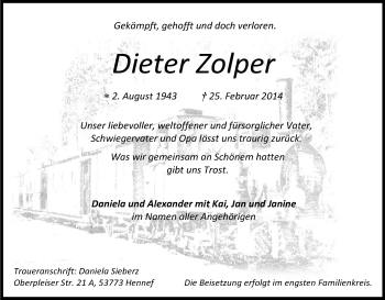 Anzeige von Dieter Zolper von Kölner Stadt-Anzeiger / Kölnische Rundschau / Express