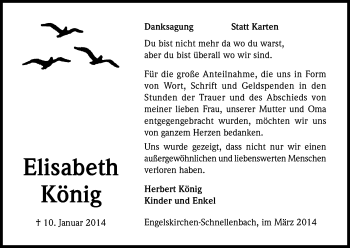 Anzeige von Elisabeth König von Kölner Stadt-Anzeiger / Kölnische Rundschau / Express