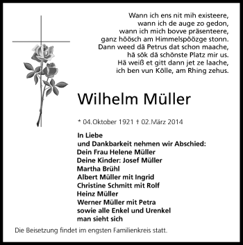 Anzeige von Wilhelm Müller von Kölner Stadt-Anzeiger / Kölnische Rundschau / Express