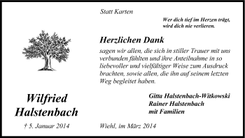 Anzeige von Wilfried Halstenbach von Kölner Stadt-Anzeiger / Kölnische Rundschau / Express
