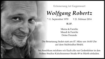 Anzeige von Wolfgang Robertz von Kölner Stadt-Anzeiger / Kölnische Rundschau / Express