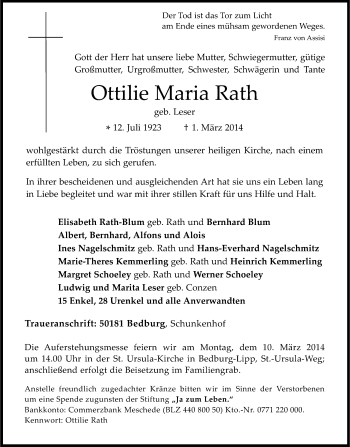 Anzeige von Ottilie Maria Rath von Kölner Stadt-Anzeiger / Kölnische Rundschau / Express