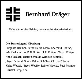 Anzeige von Bernhard Dräger von Kölner Stadt-Anzeiger / Kölnische Rundschau / Express