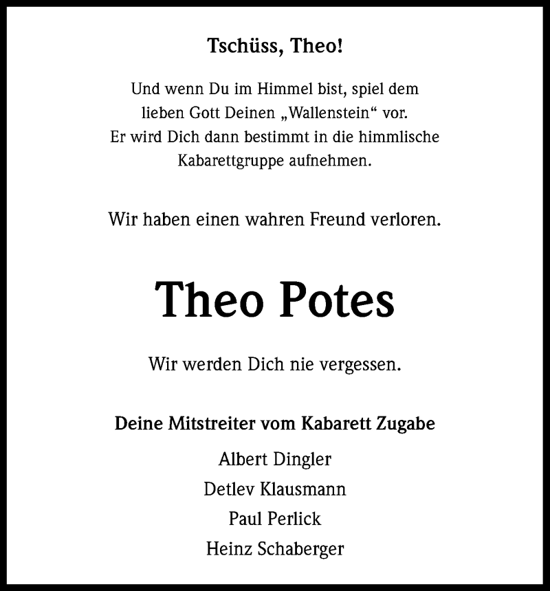  Traueranzeige für Theo Potes vom 08.03.2014 aus Kölner Stadt-Anzeiger / Kölnische Rundschau / Express
