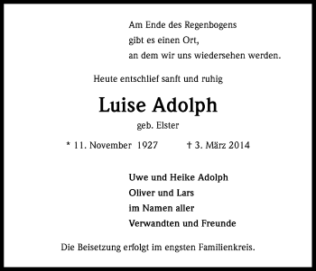 Anzeige von Luise Adolph von Kölner Stadt-Anzeiger / Kölnische Rundschau / Express