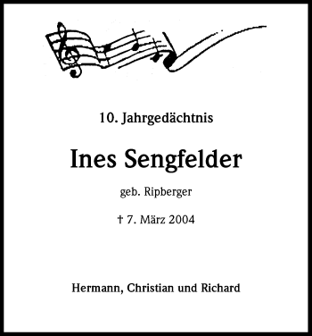 Anzeige von Ines Sengfelder von Kölner Stadt-Anzeiger / Kölnische Rundschau / Express