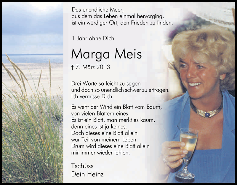  Traueranzeige für Marga Meis vom 07.03.2014 aus Kölner Stadt-Anzeiger / Kölnische Rundschau / Express