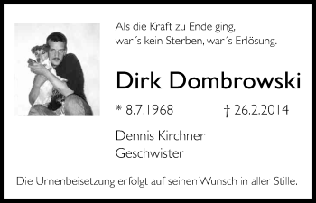 Anzeige von Dirk Dombrowski von Kölner Stadt-Anzeiger / Kölnische Rundschau / Express