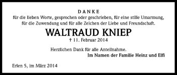 Anzeige von Waltraud Kniep von Kölner Stadt-Anzeiger / Kölnische Rundschau / Express